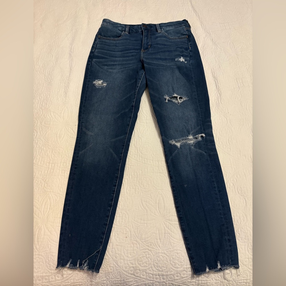 American Eagle Outfitters Dark Blue Distressed Curvy High-Rise Jeggings